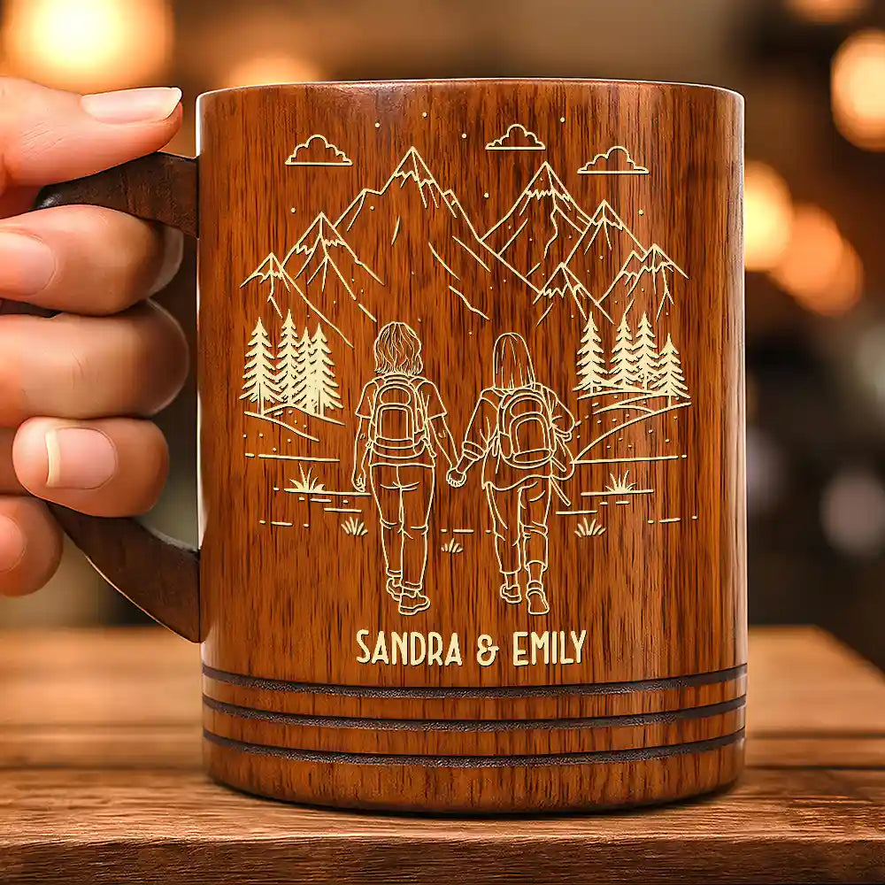 Gift For Couples,Old Couples,Gift For Husband,Gift For Wife,Gift For Boyfriend,Gift For Girlfriend,Happy - Adventure Partners For Life - Personalized Wooden Mug