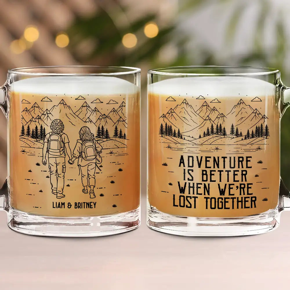 Gift For Couples,Gift For Husband,Old Couples,Gift For Wife,Gift For Boyfriend,Gift For Girlfriend,LGBT,Love - Adventure Partners For Life Couple Line Art - Personalized Glass Mug