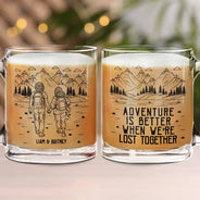 Gift For Couples,Gift For Husband,Old Couples,Gift For Wife,Gift For Boyfriend,Gift For Girlfriend,LGBT,Love - Adventure Partners For Life Couple Line Art - Personalized Glass Mug