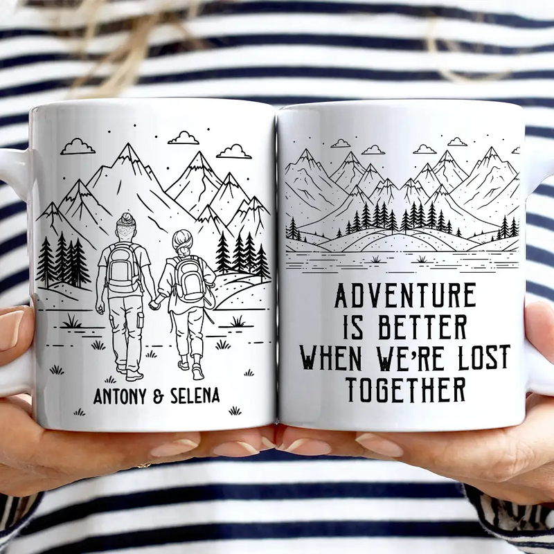 Gift For Couples,Gift For Husband,Old Couples,Gift For Wife,Gift For Boyfriend,Gift For Girlfriend,LGBT,Love - Adventure Partners For Life Couple Line Art - Personalized Mug