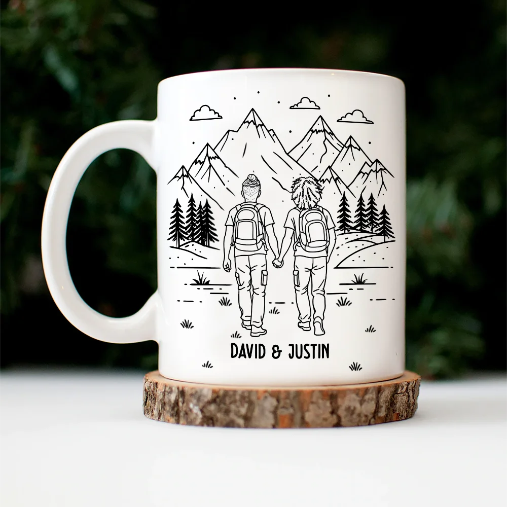 Gift For Couples,Gift For Husband,Old Couples,Gift For Wife,Gift For Boyfriend,Gift For Girlfriend,LGBT,Love - Adventure Partners For Life Couple Line Art - Personalized Mug