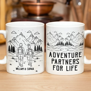 Gift For Couples,Gift For Husband,Old Couples,Gift For Wife,Gift For Boyfriend,Gift For Girlfriend,LGBT,Love - Adventure Partners For Life Couple Line Art - Personalized Mug