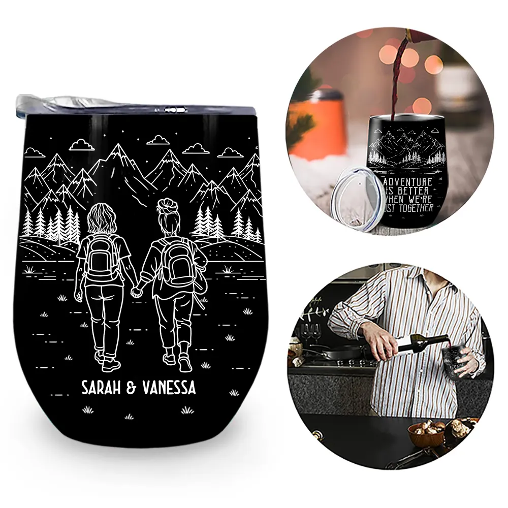 Gift For Couples,Gift For Husband,Old Couples,Gift For Wife,Gift For Boyfriend,Gift For Girlfriend,LGBT,Love - Adventure Partners For Life Couple Line Art - Personalized Wine Tumbler
