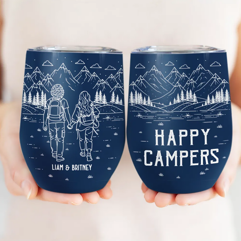 Gift For Couples,Gift For Husband,Old Couples,Gift For Wife,Gift For Boyfriend,Gift For Girlfriend,LGBT,Love - Adventure Partners For Life Couple Line Art - Personalized Wine Tumbler