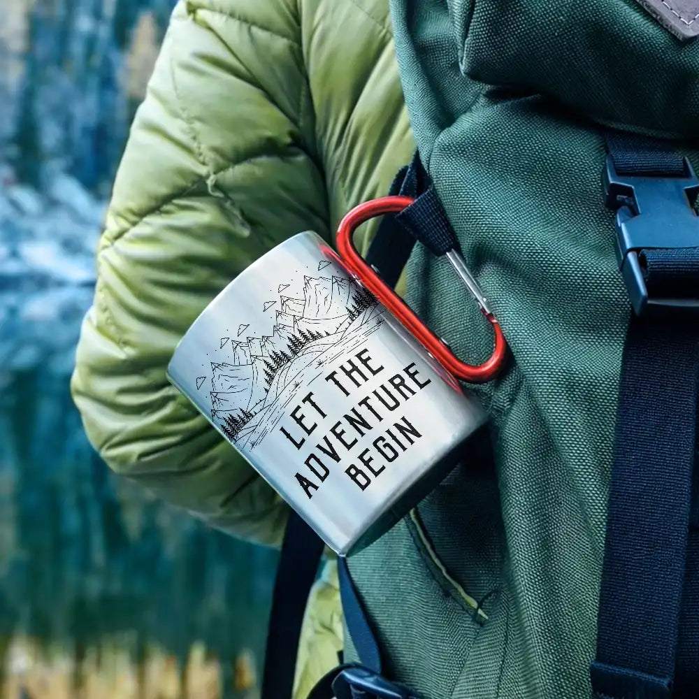 Happy,Camping,Campsite,Gift For Yourself,Gift For Women,Gift For Men - Adventure Partners For Life SKetch - Personalized Carabiner Mug
