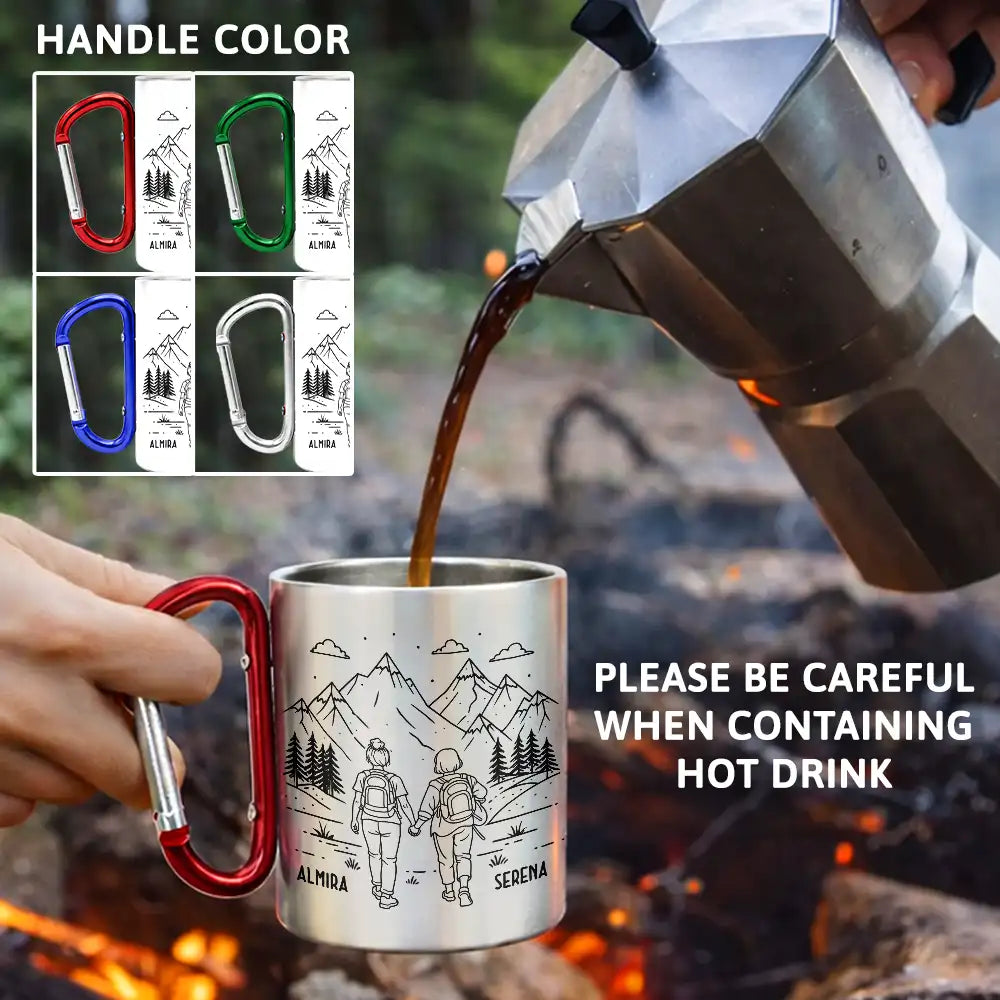 Happy,Camping,Campsite,Gift For Yourself,Gift For Women,Gift For Men - Adventure Partners For Life SKetch - Personalized Carabiner Mug