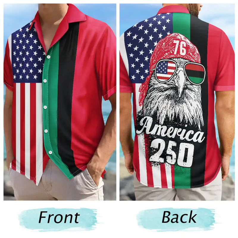 No Custom,America 250th,Independence Day - Afro American Flag 1776 Eagle America 250th - Hawaiian Shirt