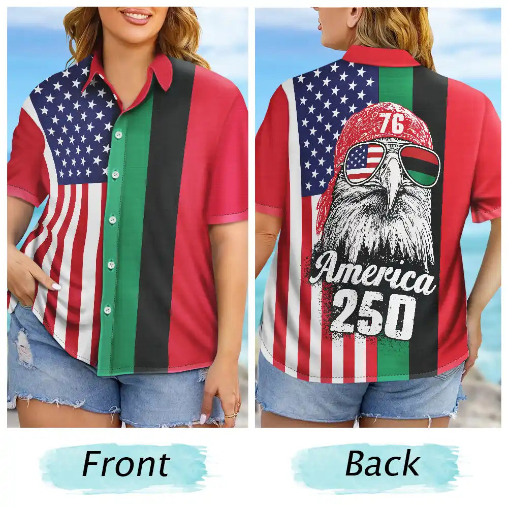 No Custom,America 250th,Independence Day - Afro American Flag 1776 Eagle America 250th - Hawaiian Shirt