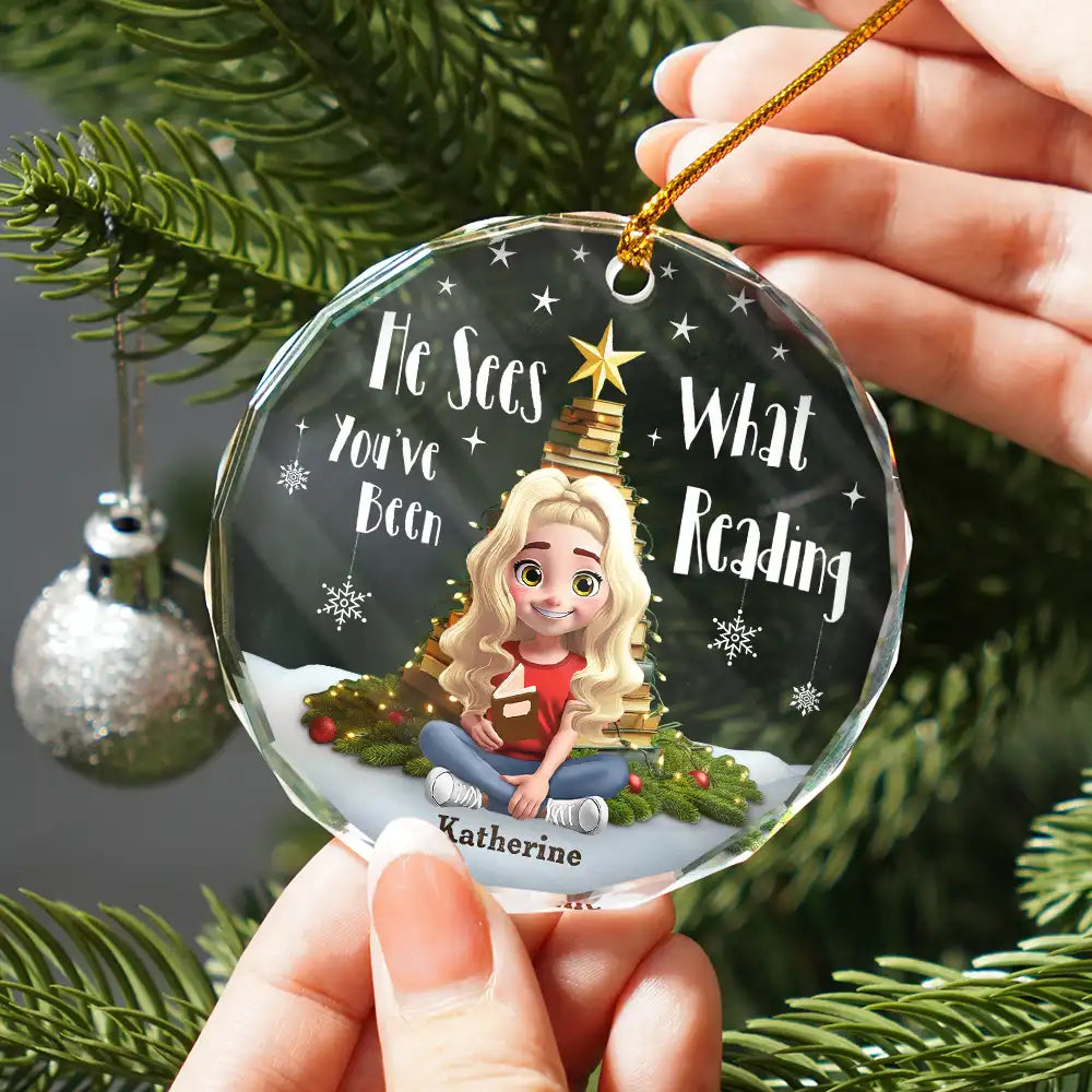 Gift For Yourself, Gift For Women, Gift For Men, Reading, Funny, Christmas - All Booked For Christmas - Personalized Circle Glass Ornament