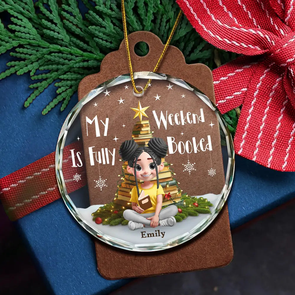 Gift For Yourself, Gift For Women, Gift For Men, Reading, Funny, Christmas - All Booked For Christmas - Personalized Circle Glass Ornament