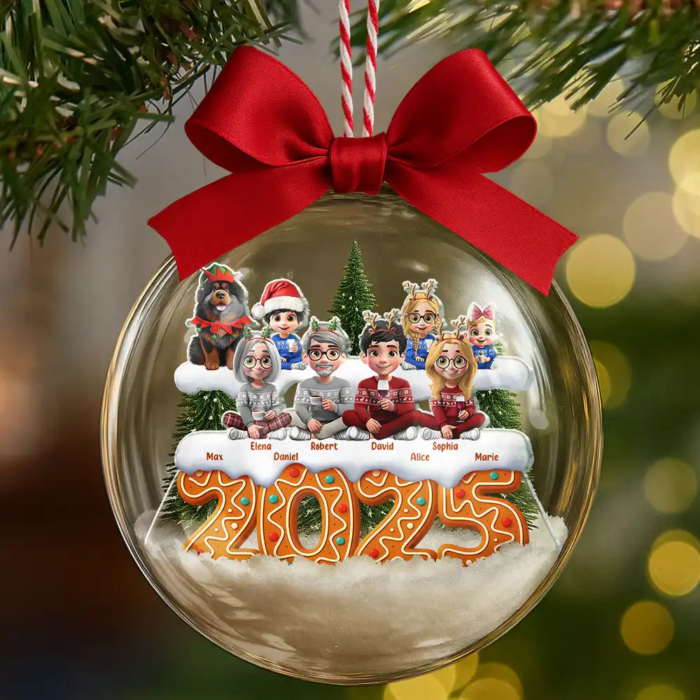 Christmas, Family, Love - All Family 3D Effect - Personalized 3D Acrylic Ball Ornament