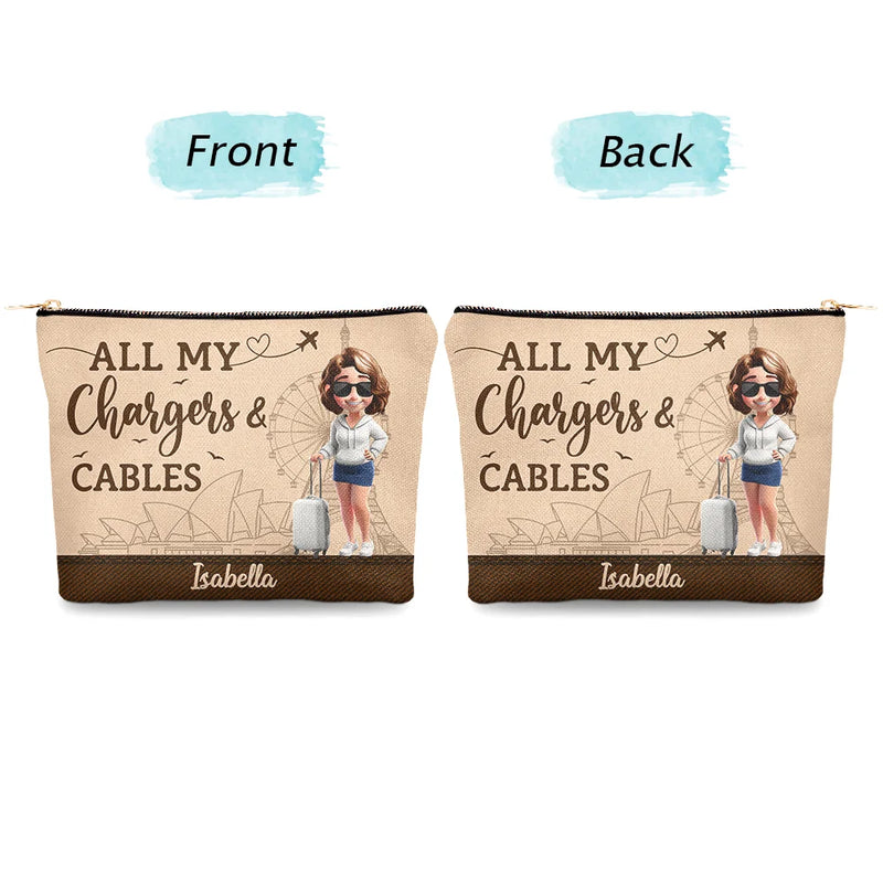 Gift For Yourself,Gift For Women,Gift For Men,Travel,Happy - All My Charging Sh*t - Personalized Cosmetic Bag