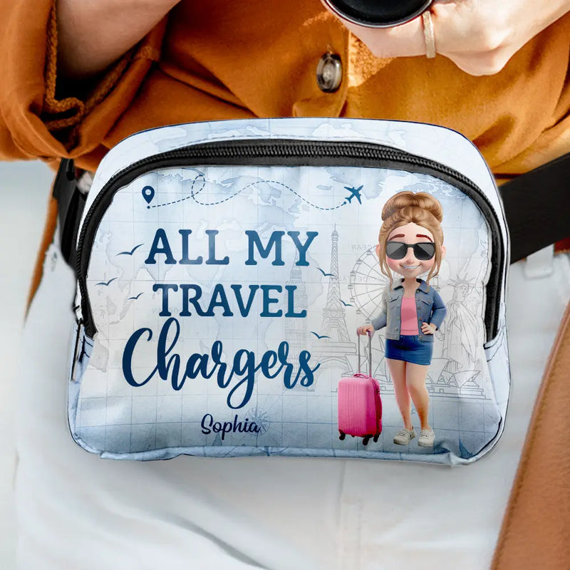 Gift For Yourself,Gift For Women,Gift For Men,Travel,Happy - All My Charging Sh*t - Personalized Crossbody Belt Bag