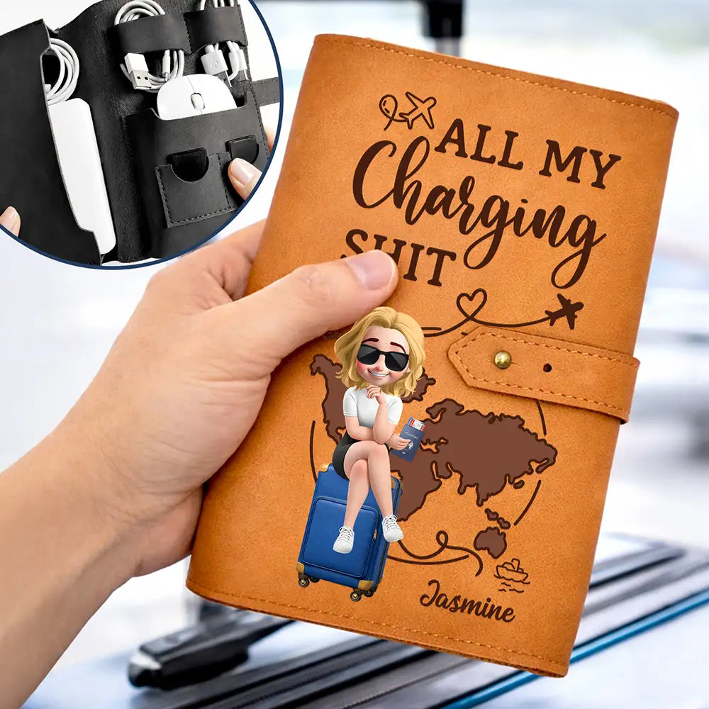 All My Charging Stuff - Personalized Leather Cable Bag