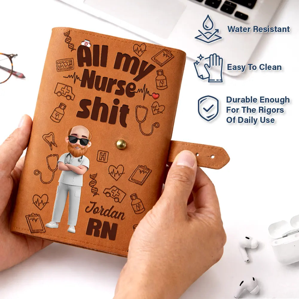 Nurse,Gift For Yourself,Gift For Women,Gift For Men,Happy - All My Nurse Sh*t - Personalized Leather Cable Bag