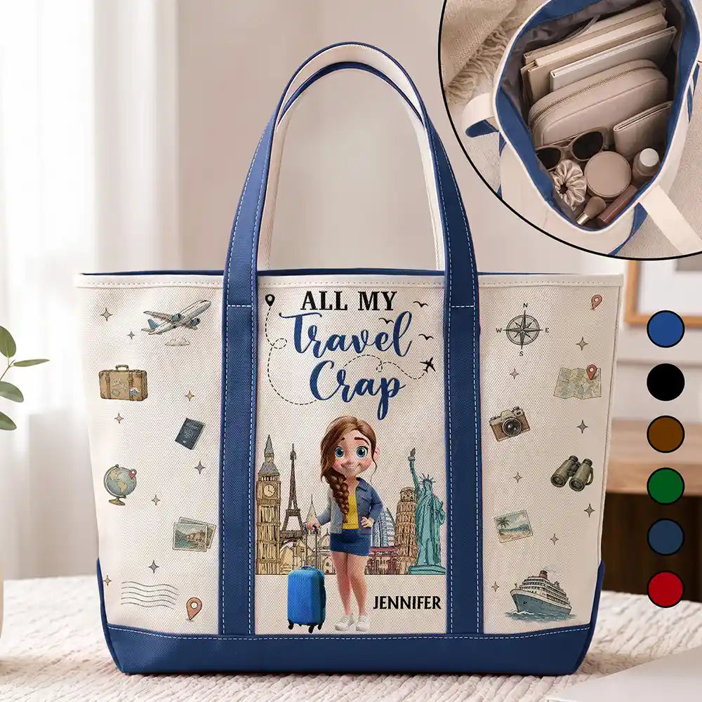 All My Travel Crap - Personalized Fabric Tote Bag