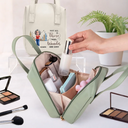 Travel, Gift For Yourself, Gift For Women, Happy - All My Travel Crap - Personalized Leather Makeup Bag With Handle