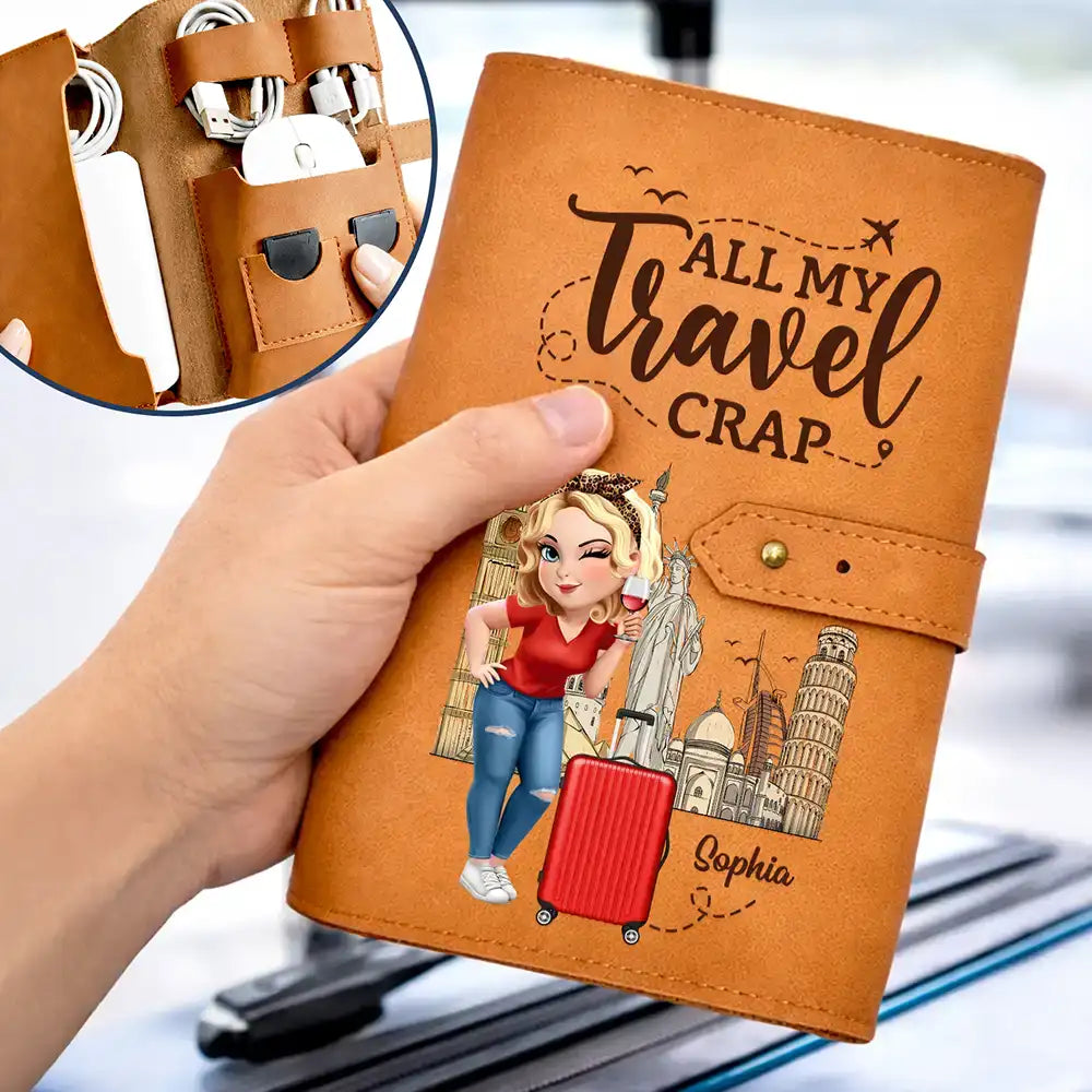 All My Travel Crap 3D Effect Woman Man - Personalized Leather Cable Bag
