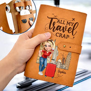 Gift For Yourself,Gift For Women,Gift For Men,Travel,Happy - All My Travel Crap 3D Effect Woman Man - Personalized Leather Cable Bag