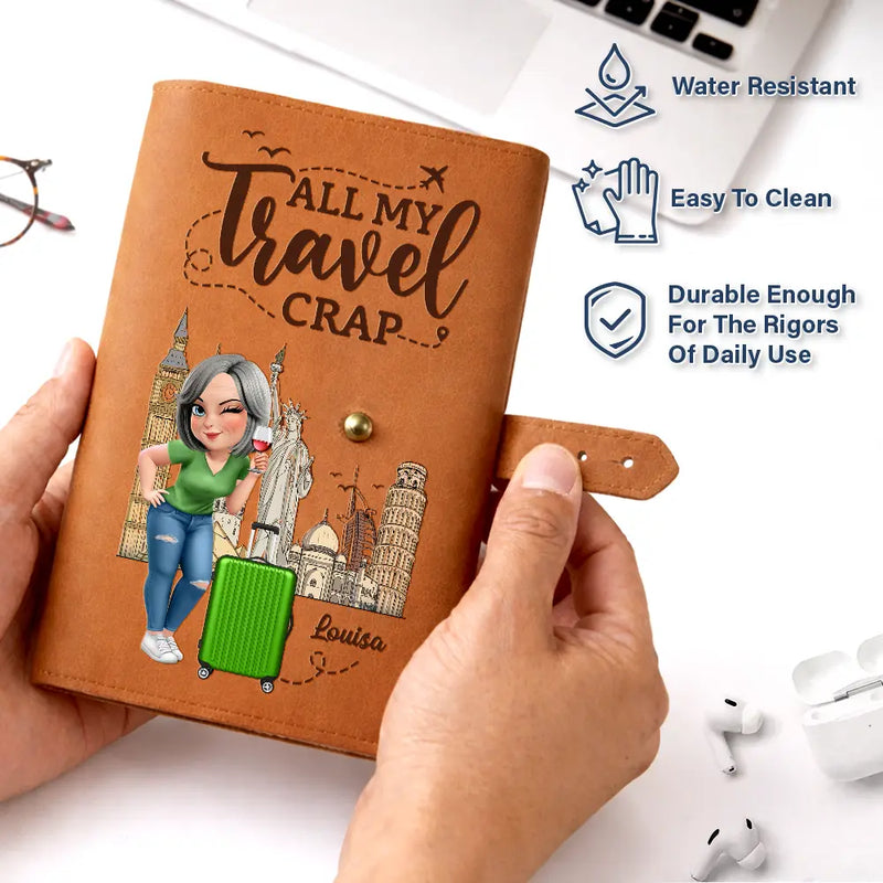 Gift For Yourself,Gift For Women,Gift For Men,Travel,Happy - All My Travel Crap 3D Effect Woman Man - Personalized Leather Cable Bag