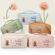 Travel, Gift For Women, Gift For Yourself, Happy - All My Travel Cruise Crap Here Birth Month Flower - Personalized Leather Makeup Bag