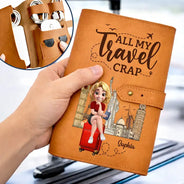 Gift For Yourself,Gift For Women,Gift For Men,Travel,Happy - All My Travel Crap Woman Man - Personalized Leather Cable Bag