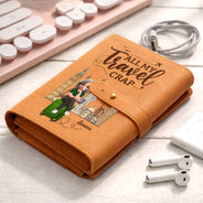 Gift For Yourself,Gift For Women,Gift For Men,Travel,Happy - All My Travel Crap Woman Man - Personalized Leather Cable Bag