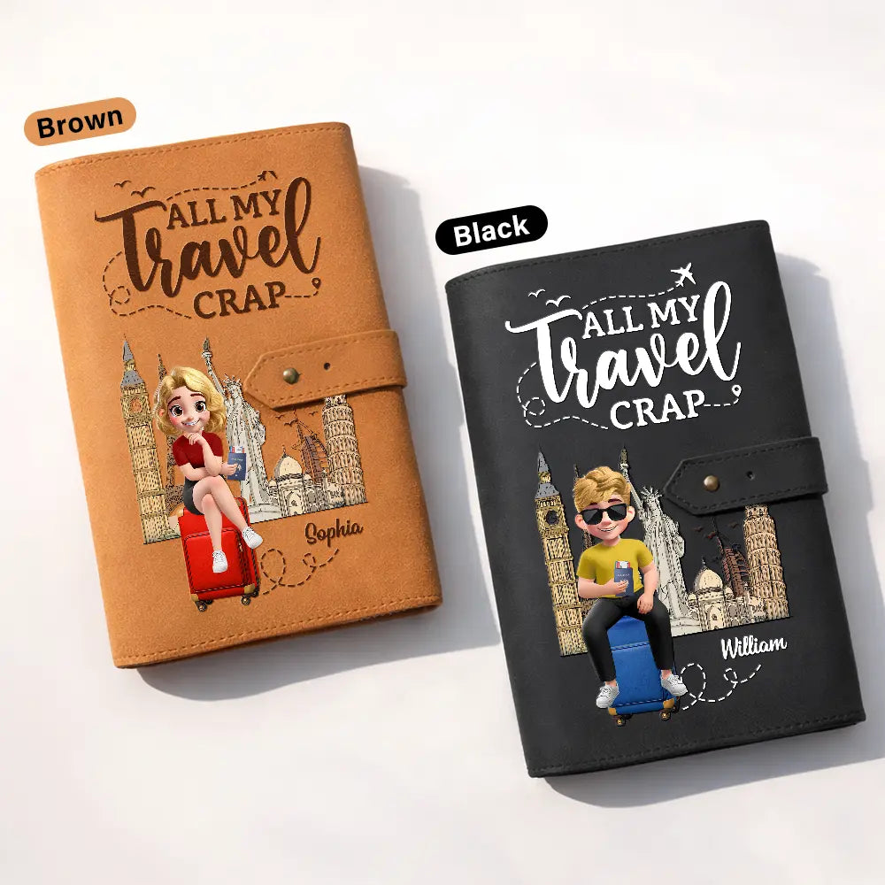 Gift For Yourself,Gift For Women,Gift For Men,Travel,Happy - All My Travel Crap Woman Man - Personalized Leather Cable Bag