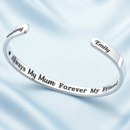 Gift For Mother, Mom - Daughters (Adult), Happy - Always My Mother Forever My Friend - Personalized Bangle Bracelet Cuff