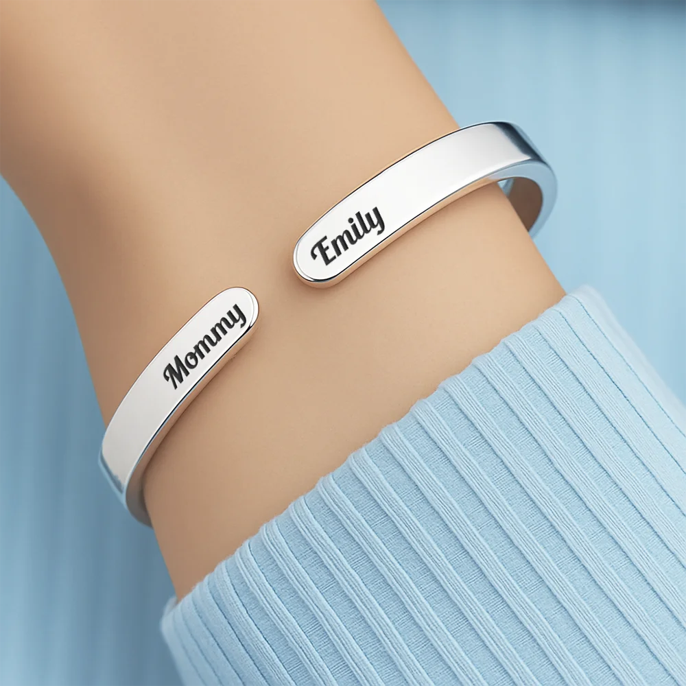 Gift For Mother, Mom - Daughters (Adult), Happy - Always My Mother Forever My Friend - Personalized Bangle Bracelet Cuff