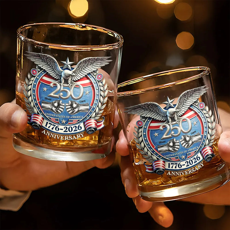 Gift For Brothers,Happy,America 250th,Independence Day - America 250 Anniversary Brother Hand Punch - Personalized Whiskey Glass