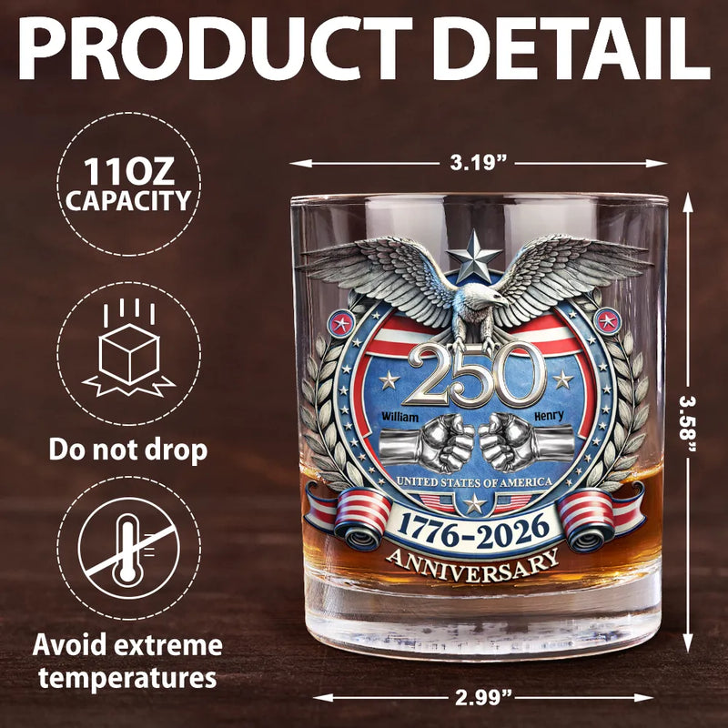 Gift For Brothers,Happy,America 250th,Independence Day - America 250 Anniversary Brother Hand Punch - Personalized Whiskey Glass