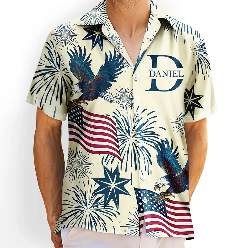 America 250th,Independence Day,Gift For Men,Happy - America 250 Anniversary Eagle USA Flag Custom Name - Personalized Hawaiian Shirt