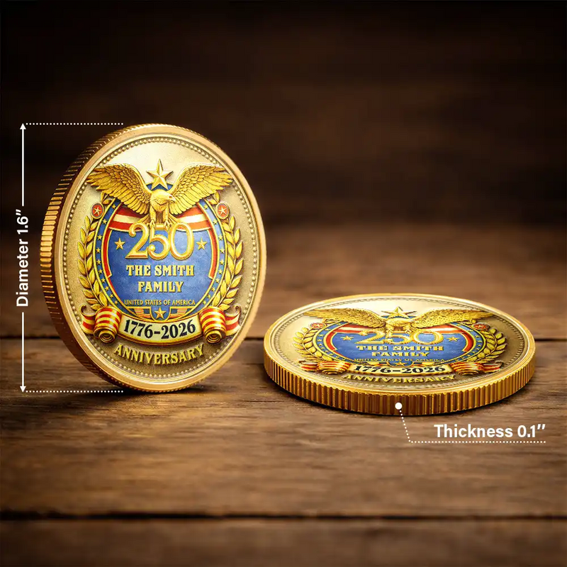 America 250th,Independence Day - America 250 Anniversary Family Name - Personalized Commemorative Keepsake Coin