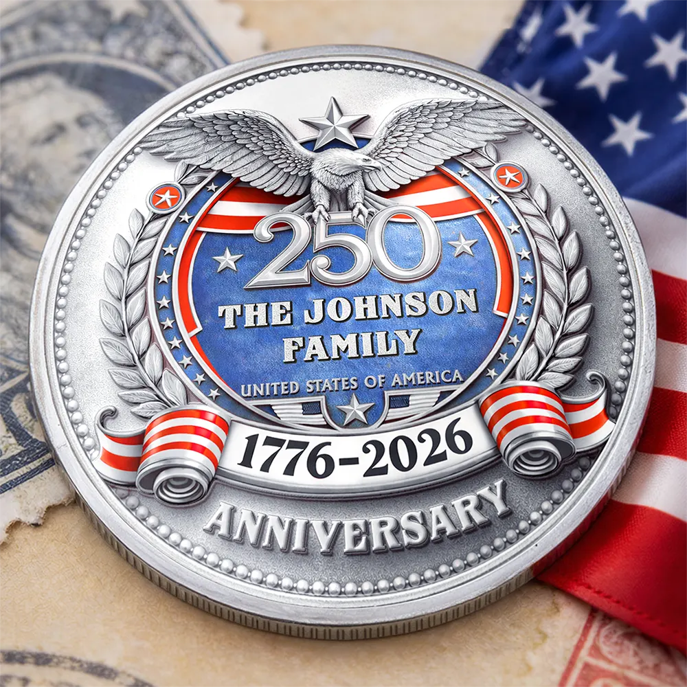 America 250th,Independence Day - America 250 Anniversary Family Name - Personalized Commemorative Keepsake Coin