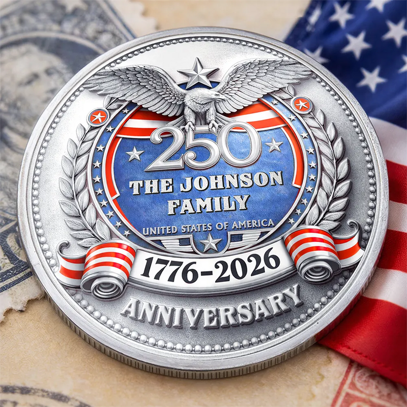 America 250th,Independence Day - America 250 Anniversary Family Name - Personalized Commemorative Keepsake Coin
