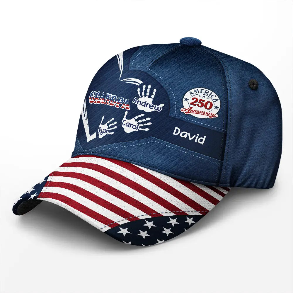Gift For Husband,Gift For Yourself,Gift For Men,Gift For Father,Gift For Grandpa,Independence Day,Happy - America 250 Anniversary Grandpa Dad Kids Handprints - Personalized Classic Cap