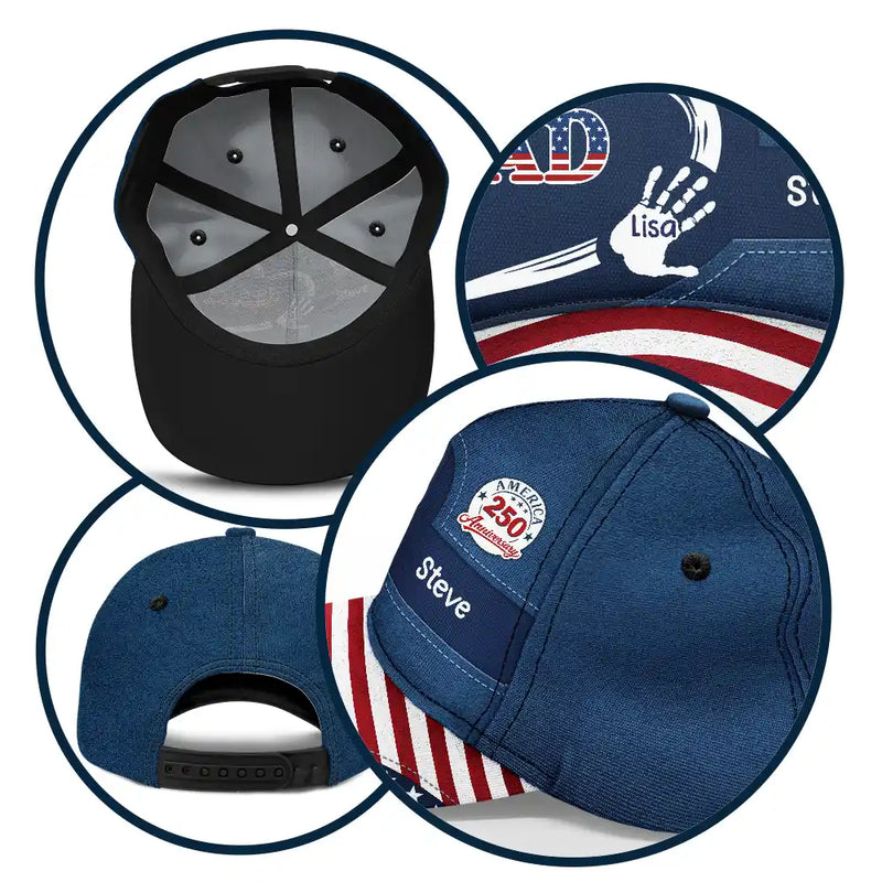 Gift For Husband,Gift For Yourself,Gift For Men,Gift For Father,Gift For Grandpa,Independence Day,Happy - America 250 Anniversary Grandpa Dad Kids Handprints - Personalized Classic Cap