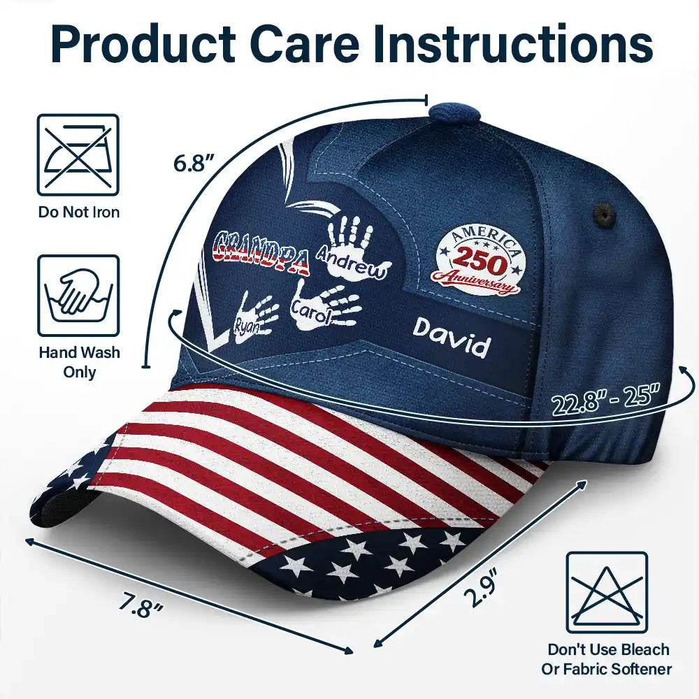 Gift For Husband,Gift For Yourself,Gift For Men,Gift For Father,Gift For Grandpa,Independence Day,Happy - America 250 Anniversary Grandpa Dad Kids Handprints - Personalized Classic Cap