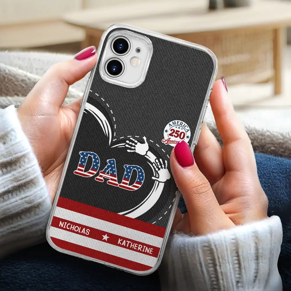 Gift For Husband,Gift For Yourself,Gift For Men,Gift For Father,Gift For Grandpa,Independence Day,America 250th,Love - America 250 Anniversary Grandpa Dad Kids Handprints - Personalized Clear Phone Case