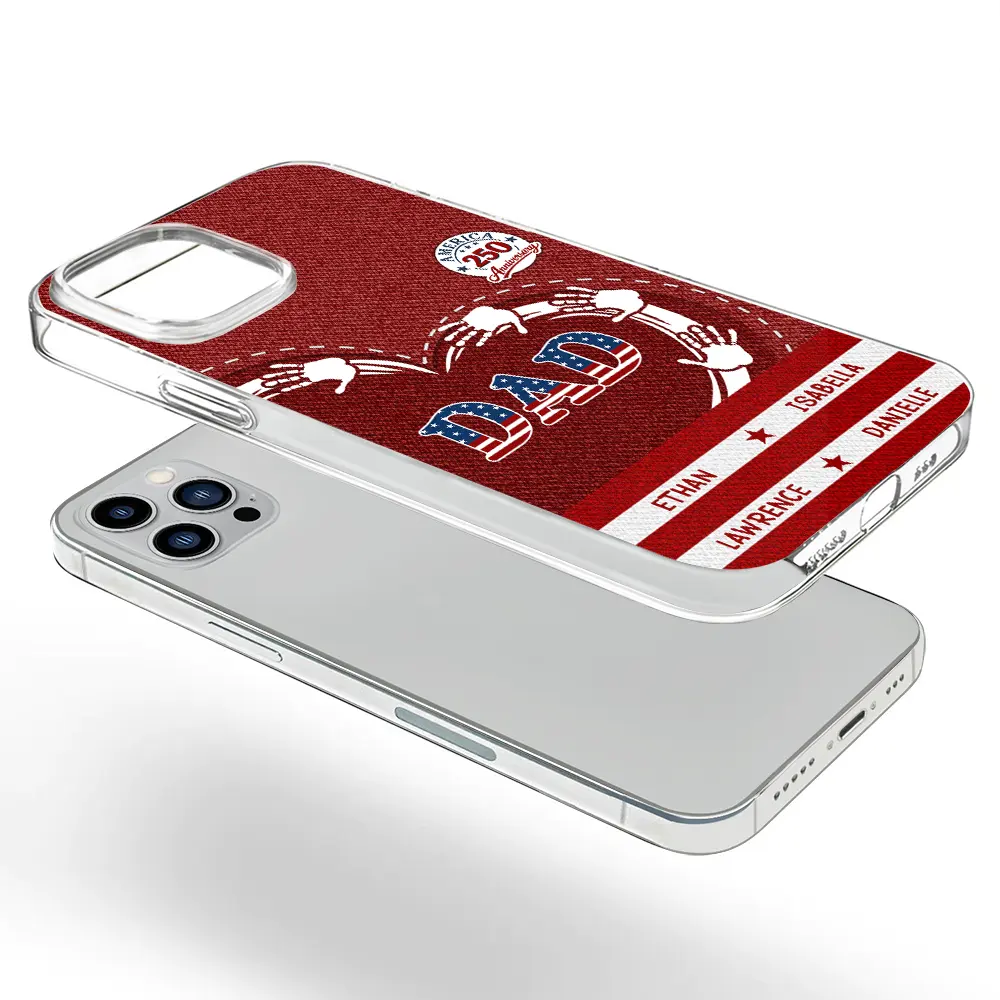 Gift For Husband,Gift For Yourself,Gift For Men,Gift For Father,Gift For Grandpa,Independence Day,America 250th,Love - America 250 Anniversary Grandpa Dad Kids Handprints - Personalized Clear Phone Case