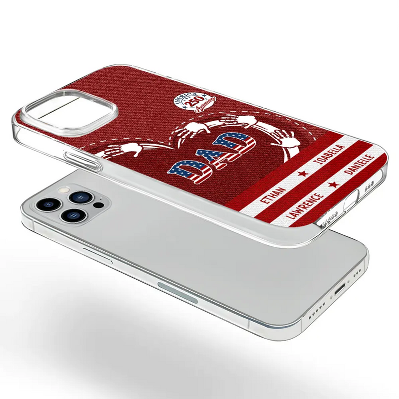 Gift For Husband,Gift For Yourself,Gift For Men,Gift For Father,Gift For Grandpa,Independence Day,America 250th,Love - America 250 Anniversary Grandpa Dad Kids Handprints - Personalized Clear Phone Case