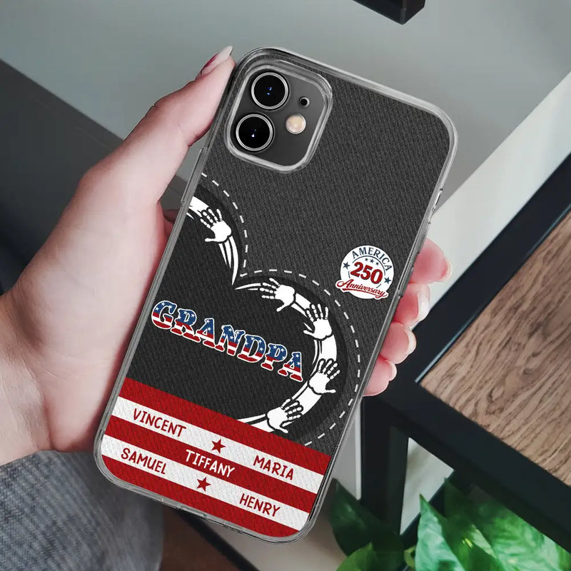 Gift For Husband,Gift For Yourself,Gift For Men,Gift For Father,Gift For Grandpa,Independence Day,America 250th,Love - America 250 Anniversary Grandpa Dad Kids Handprints - Personalized Clear Phone Case