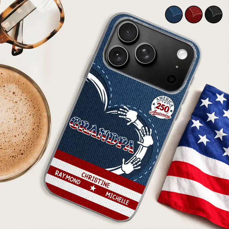 Gift For Husband,Gift For Yourself,Gift For Men,Gift For Father,Gift For Grandpa,Independence Day,America 250th,Love - America 250 Anniversary Grandpa Dad Kids Handprints - Personalized Clear Phone Case