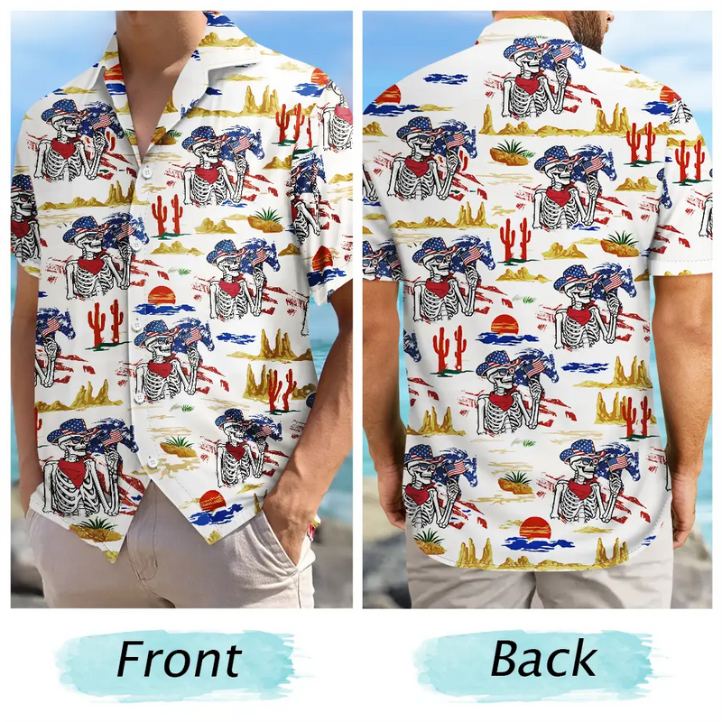 Gift For Yourself,Gift For Women,Gift For Men,Independence Day,America 250th,Happy,No Custom - America 250 Years Cowboy Skeleton Pattern - Hawaiian Shirt