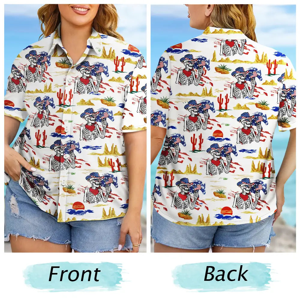 Gift For Yourself,Gift For Women,Gift For Men,Independence Day,America 250th,Happy,No Custom - America 250 Years Cowboy Skeleton Pattern - Hawaiian Shirt