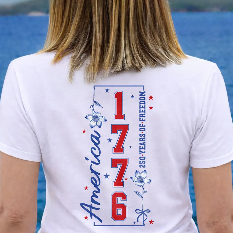 Gift For Yourself,Gift For Women,Happy,Independence Day,America 250th - America 250 Years Of Freedom Birth Flower - Personalized T Shirt