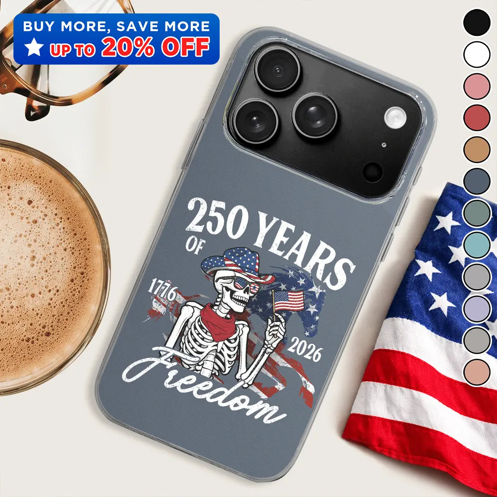 America 250 Years Of Freedom Cowboy Skeleton - Clear Phone Case