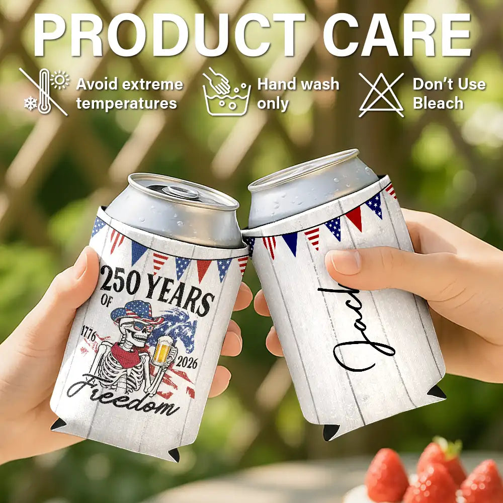 Gift For Yourself,Gift For Women,Gift For Men,Independence Day,America 250th,Happy - America 250 Years Of Freedom Cowboy Skeleton - Personalized Can Cooler Sleeve
