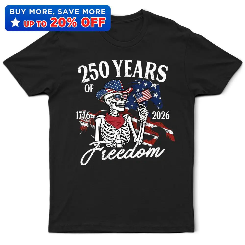 America 250 Years Of Freedom Cowboy Skeleton - T Shirt